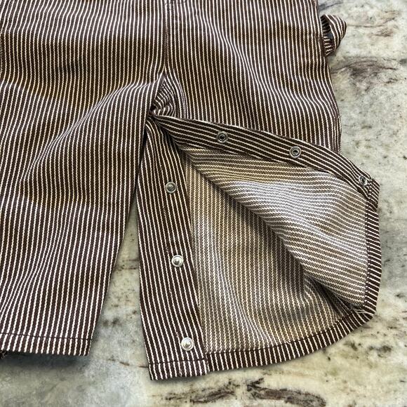 Lakin McKey Brown + White Striped Snap Bottom Overalls Size 12 Mo - Picture 4 of 5